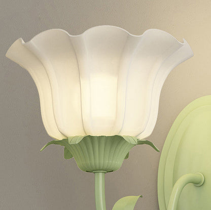 Floral Leaf Glass Iron 1/2 Light Wall Sconce Lamp