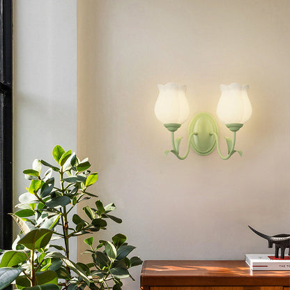 Floral Leaf Glass Iron 1/2 Light Wall Sconce Lamp
