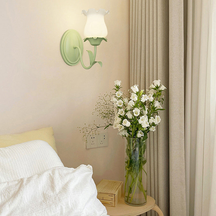 Floral Leaf Glass Iron 1/2 Light Wall Sconce Lamp