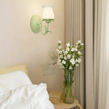 Floral Leaf Glass Iron 1/2 Light Wall Sconce Lamp