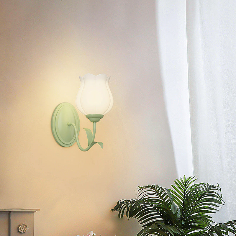 Floral Leaf Glass Iron 1/2 Light Wall Sconce Lamp