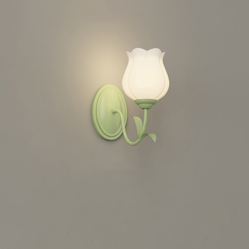 Floral Leaf Glass Iron 1/2 Light Wall Sconce Lamp
