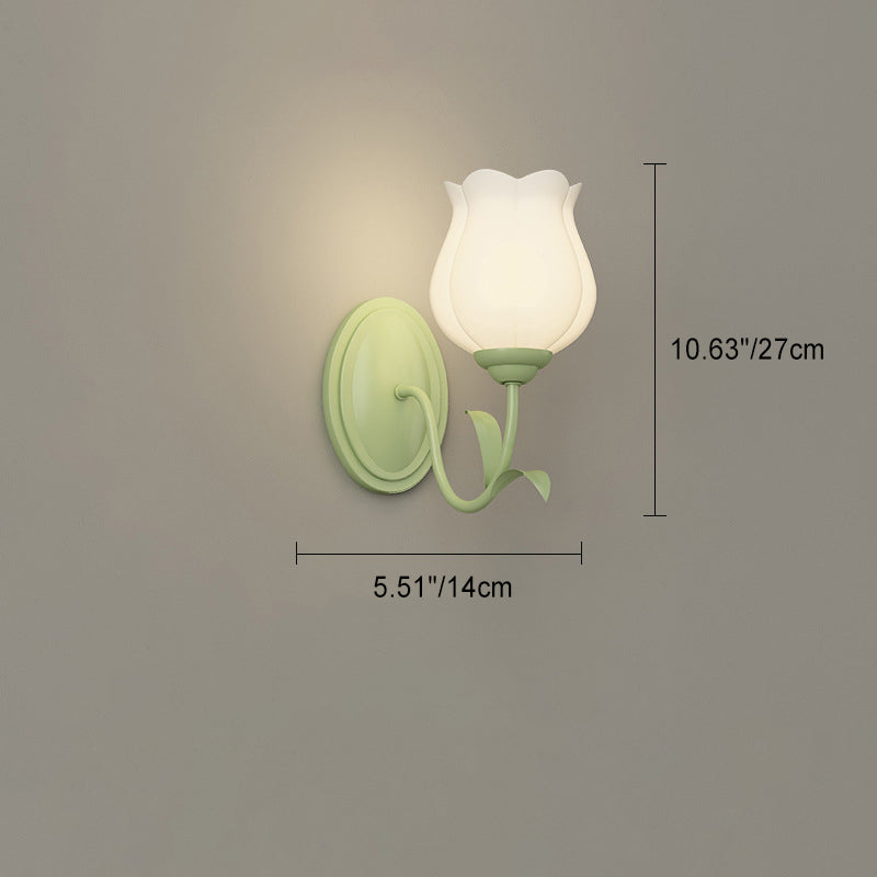 Floral Leaf Glass Iron 1/2 Light Wall Sconce Lamp