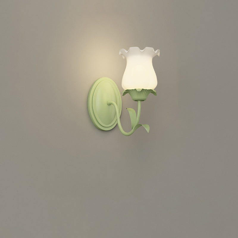 Floral Leaf Glass Iron 1/2 Light Wall Sconce Lamp