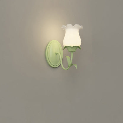 Floral Leaf Glass Iron 1/2 Light Wall Sconce Lamp