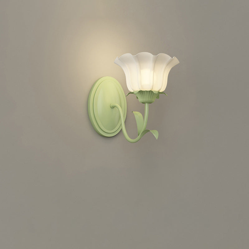 Floral Leaf Glass Iron 1/2 Light Wall Sconce Lamp