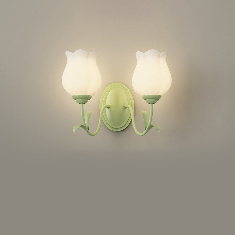 Floral Leaf Glass Iron 1/2 Light Wall Sconce Lamp