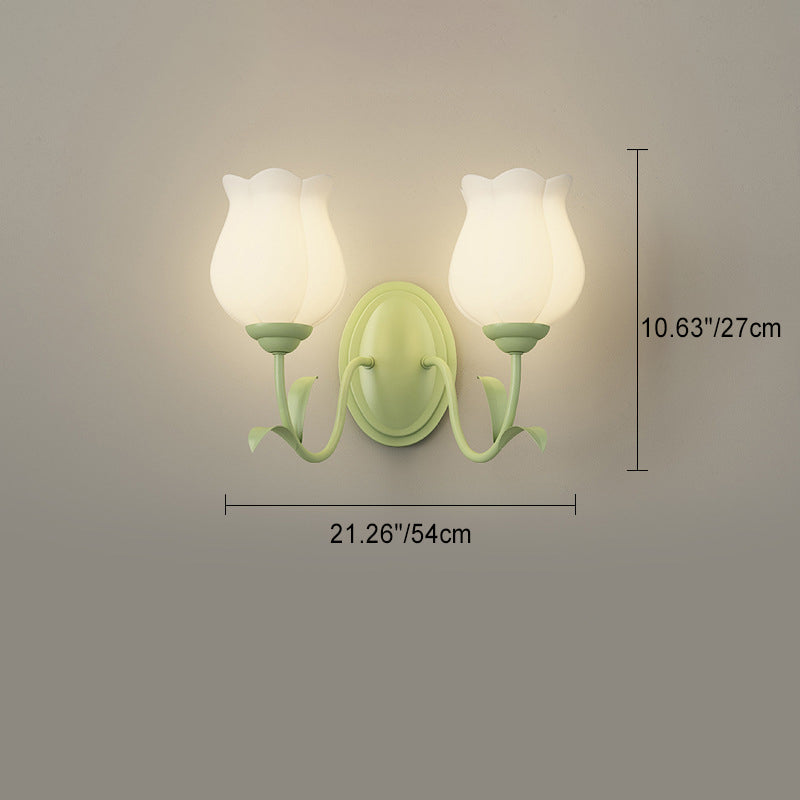 Floral Leaf Glass Iron 1/2 Light Wall Sconce Lamp