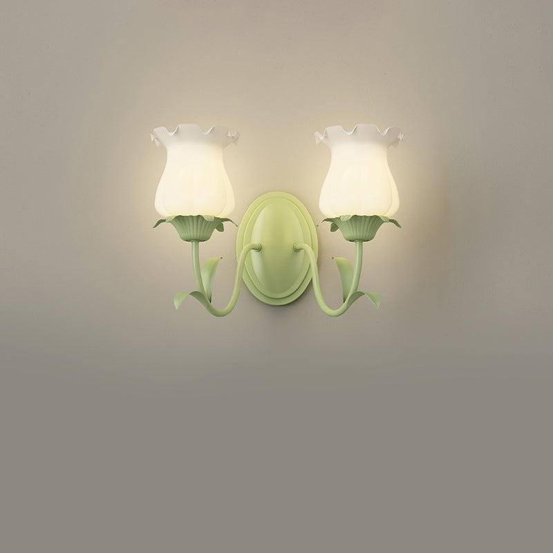 Floral Leaf Glass Iron 1/2 Light Wall Sconce Lamp