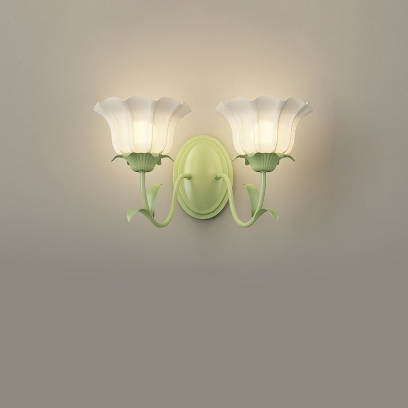 Floral Leaf Glass Iron 1/2 Light Wall Sconce Lamp