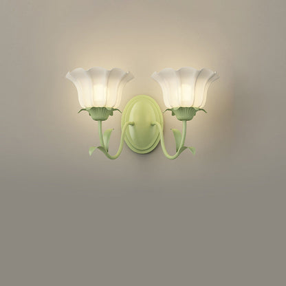 Floral Leaf Glass Iron 1/2 Light Wall Sconce Lamp