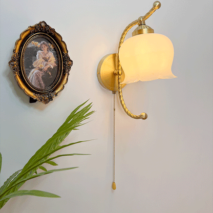 French Pod Curve Glass Copper 1-Light Wall Sconce Lamp