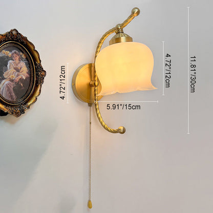 French Pod Curve Glass Copper 1-Light Wall Sconce Lamp