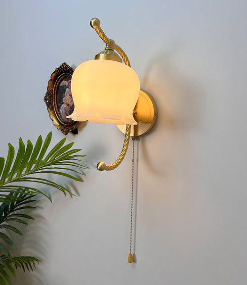 French Pod Curve Glass Copper 1-Light Wall Sconce Lamp