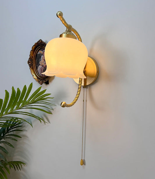 French Pod Curve Glass Copper 1-Light Wall Sconce Lamp