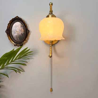 French Pod Curve Glass Copper 1-Light Wall Sconce Lamp