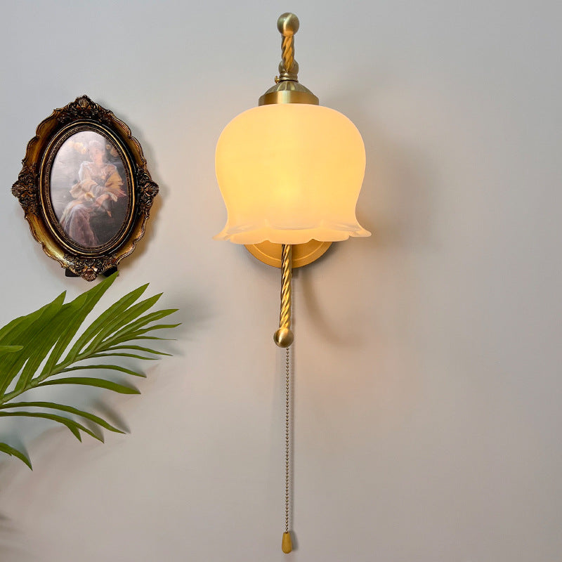 French Pod Curve Glass Copper 1-Light Wall Sconce Lamp