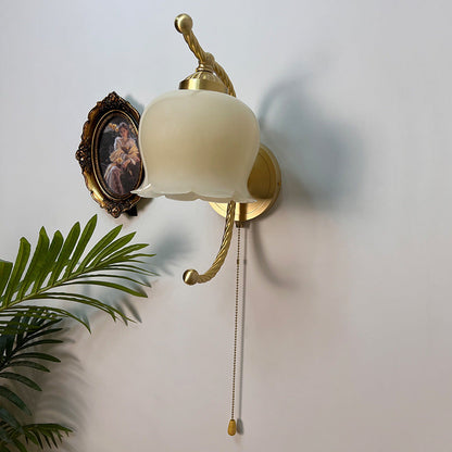 French Pod Curve Glass Copper 1-Light Wall Sconce Lamp