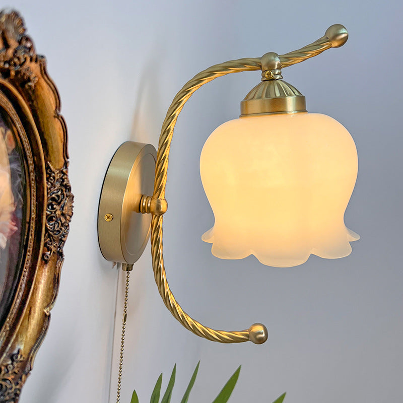 French Pod Curve Glass Copper 1-Light Wall Sconce Lamp