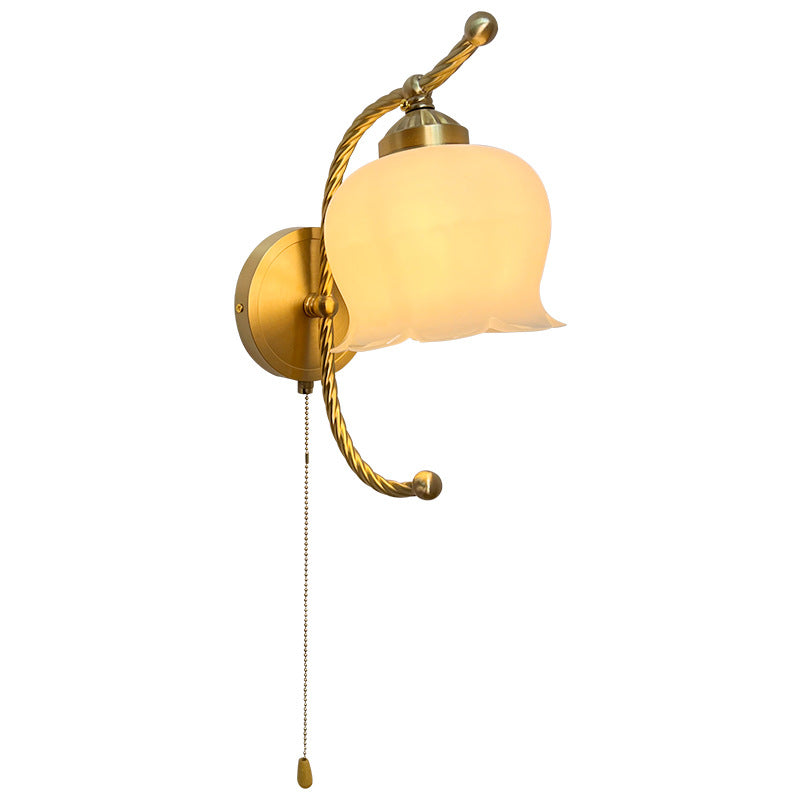 French Pod Curve Glass Copper 1-Light Wall Sconce Lamp