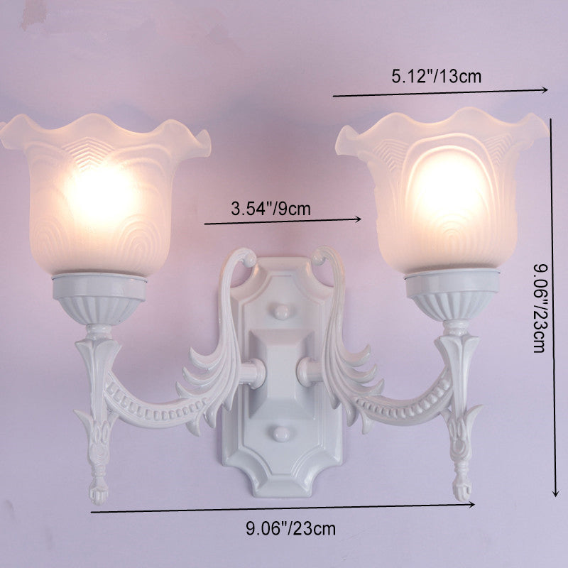 Minimalist Floral Round Glass Iron 2-Light Wall Sconce Lamp