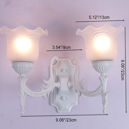 Minimalist Floral Round Glass Iron 2-Light Wall Sconce Lamp