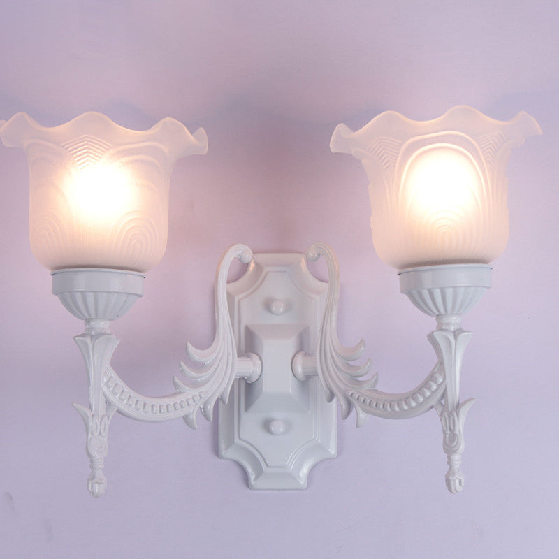 Minimalist Floral Round Glass Iron 2-Light Wall Sconce Lamp