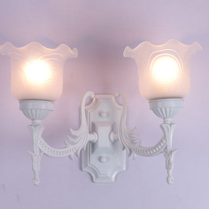 Minimalist Floral Round Glass Iron 2-Light Wall Sconce Lamp