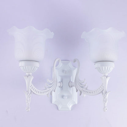 Minimalist Floral Round Glass Iron 2-Light Wall Sconce Lamp
