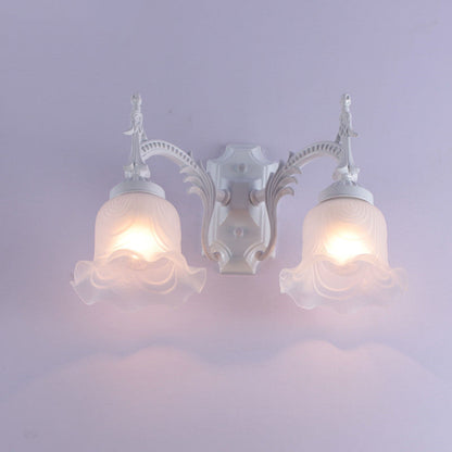 Minimalist Floral Round Glass Iron 2-Light Wall Sconce Lamp