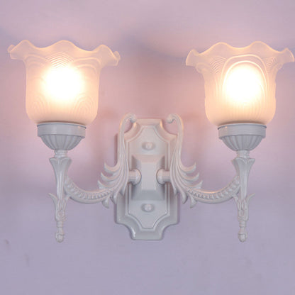 Minimalist Floral Round Glass Iron 2-Light Wall Sconce Lamp