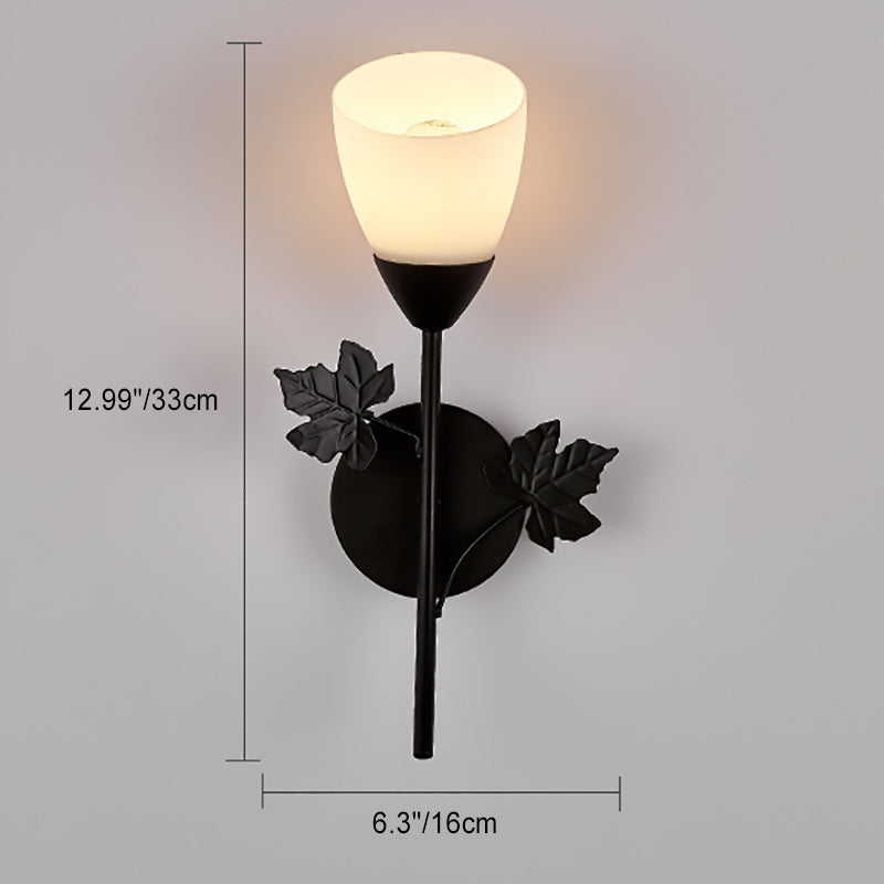 Minimalist Round Leaf Glass Iron 1/2 Light Wall Sconce Lamp