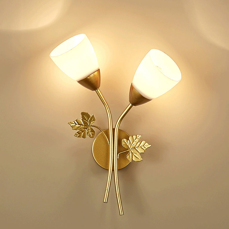 Minimalist Round Leaf Glass Iron 1/2 Light Wall Sconce Lamp