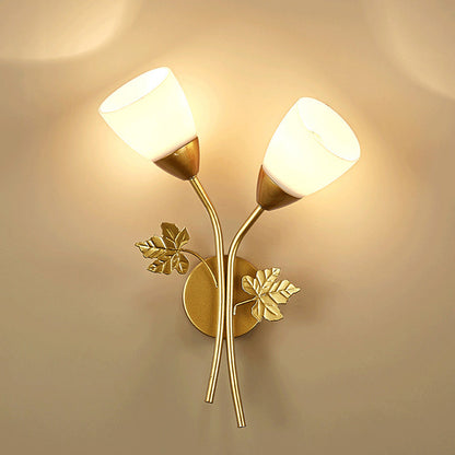Minimalist Round Leaf Glass Iron 1/2 Light Wall Sconce Lamp