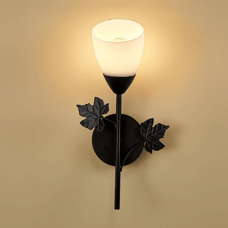 Minimalist Round Leaf Glass Iron 1/2 Light Wall Sconce Lamp