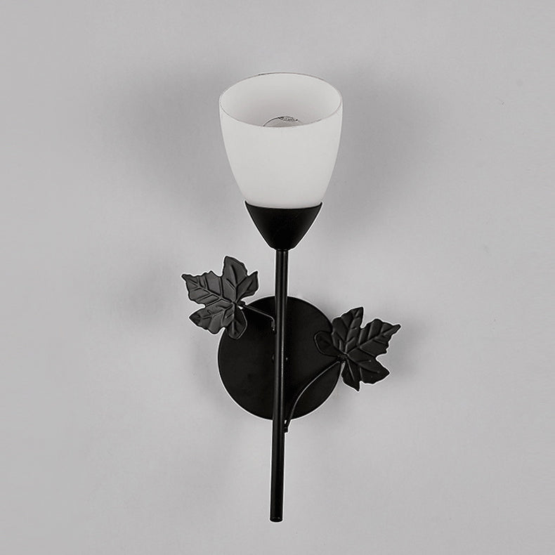 Minimalist Round Leaf Glass Iron 1/2 Light Wall Sconce Lamp