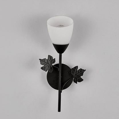 Minimalist Round Leaf Glass Iron 1/2 Light Wall Sconce Lamp