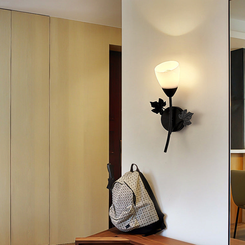 Minimalist Round Leaf Glass Iron 1/2 Light Wall Sconce Lamp