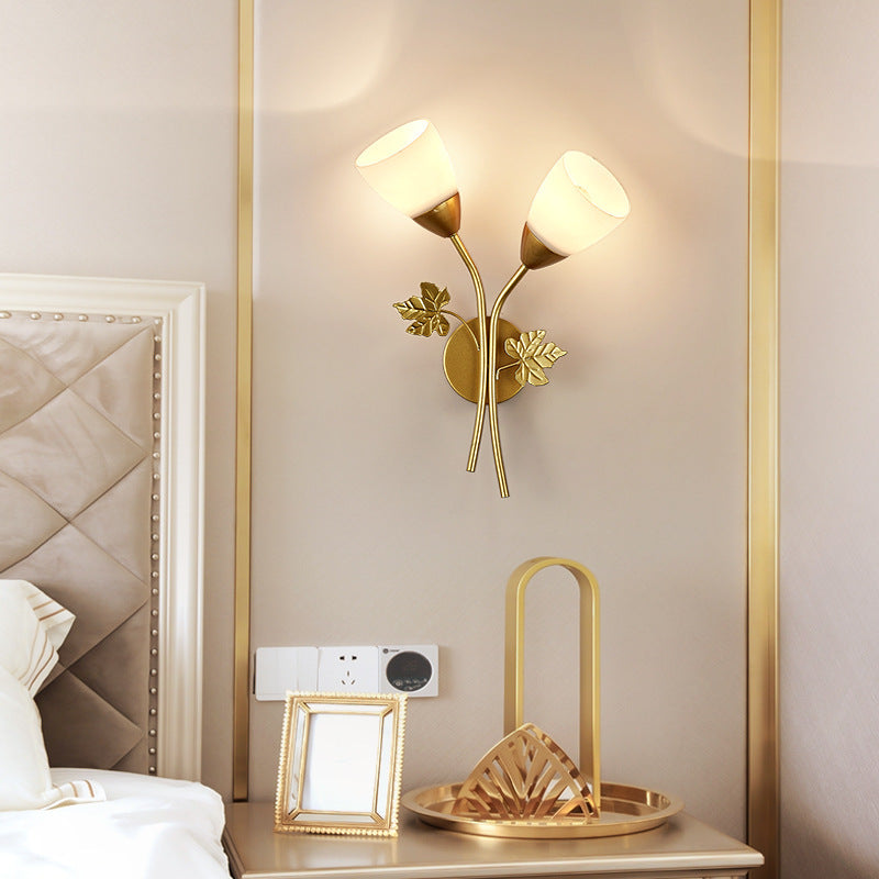 Minimalist Round Leaf Glass Iron 1/2 Light Wall Sconce Lamp