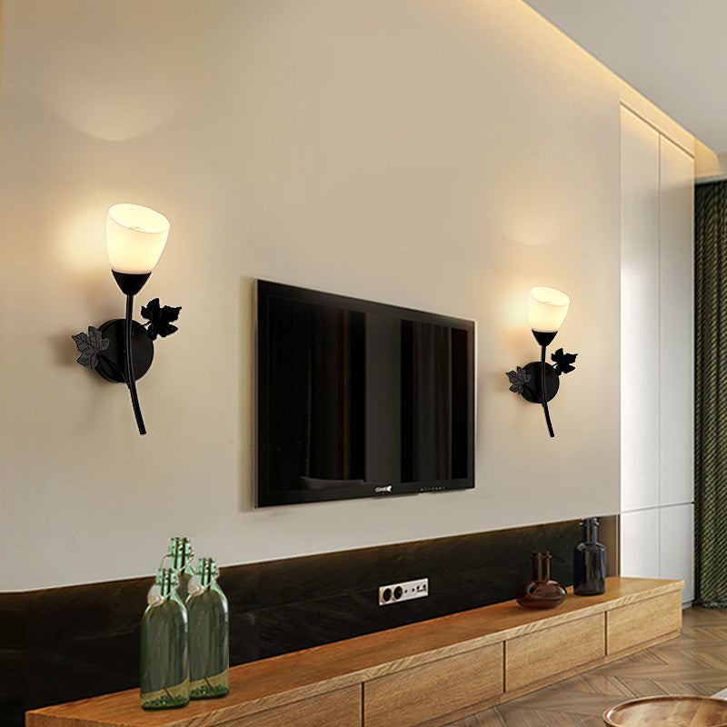 Minimalist Round Leaf Glass Iron 1/2 Light Wall Sconce Lamp