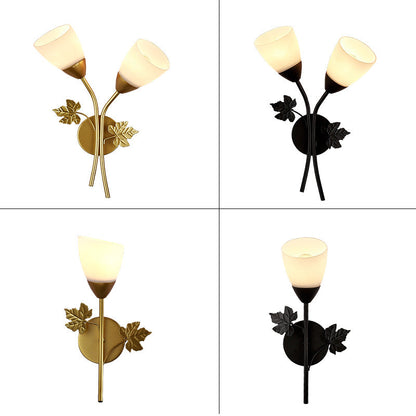 Minimalist Round Leaf Glass Iron 1/2 Light Wall Sconce Lamp