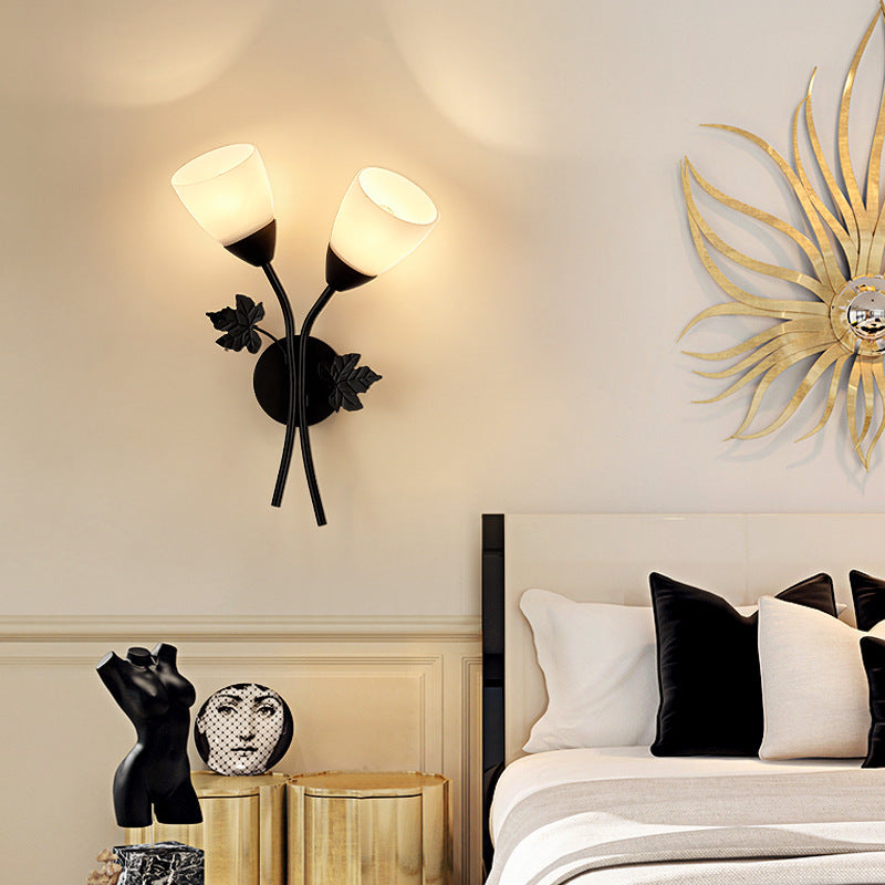 Minimalist Round Leaf Glass Iron 1/2 Light Wall Sconce Lamp