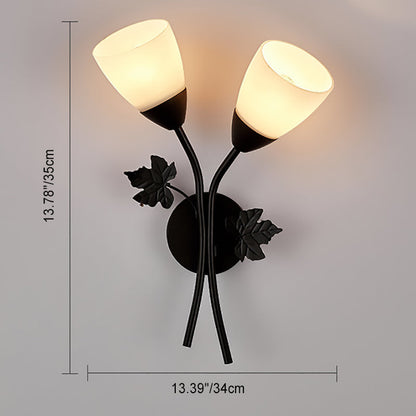 Minimalist Round Leaf Glass Iron 1/2 Light Wall Sconce Lamp