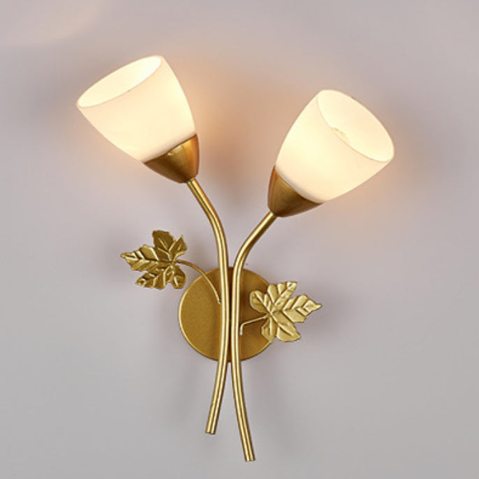 Minimalist Round Leaf Glass Iron 1/2 Light Wall Sconce Lamp