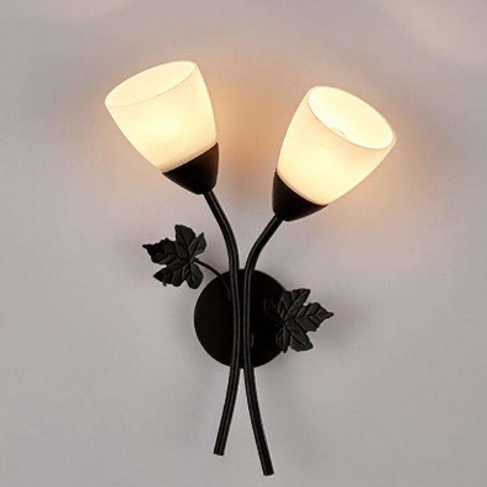 Minimalist Round Leaf Glass Iron 1/2 Light Wall Sconce Lamp