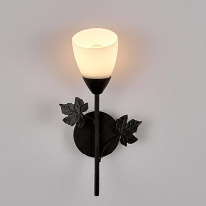 Minimalist Round Leaf Glass Iron 1/2 Light Wall Sconce Lamp