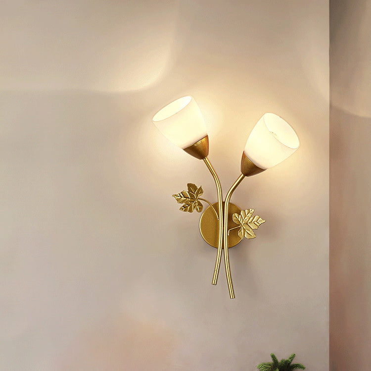 Minimalist Round Leaf Glass Iron 1/2 Light Wall Sconce Lamp