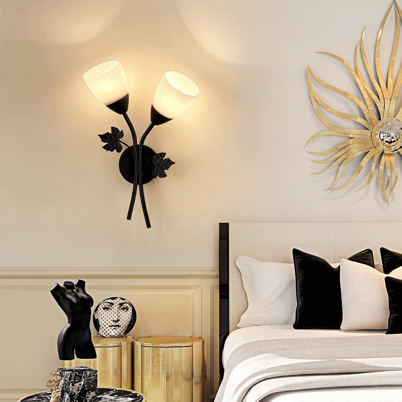 Minimalist Round Leaf Glass Iron 1/2 Light Wall Sconce Lamp