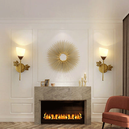 Minimalist Round Leaf Glass Iron 1/2 Light Wall Sconce Lamp