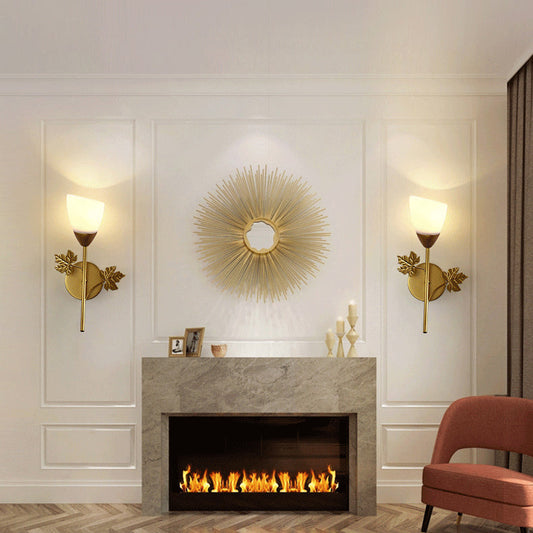 Minimalist Round Leaf Glass Iron 1/2 Light Wall Sconce Lamp